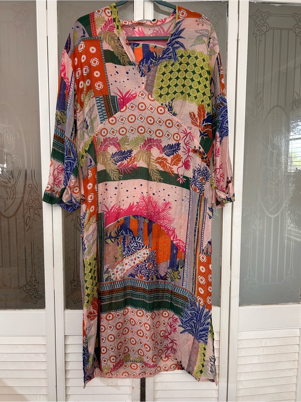 Zaket and Plover semi sheer kaftan style dress  multi print lightweight large